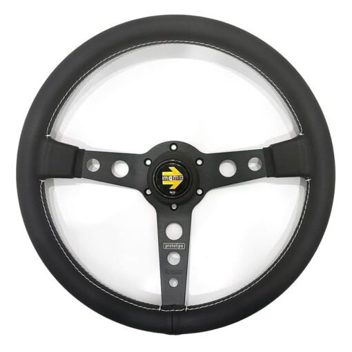 Sportinis vairas 350mm, 1cm išnešimas Oda, juodas / sidabrinis