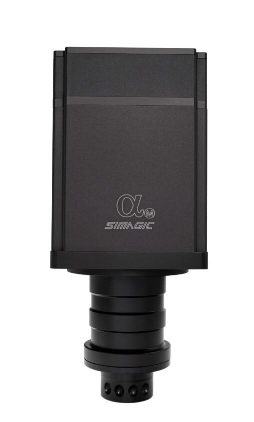 Profesionalaus lygio žaidimų vairo bazė Simagic Alpha Mini direct drive iš viršaus.