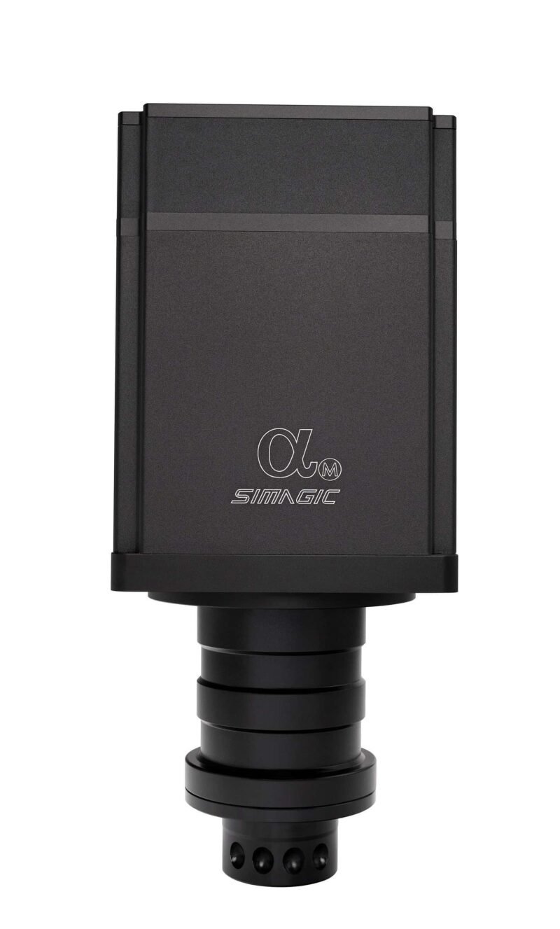 Profesionalaus lygio žaidimų vairo bazė Simagic Alpha Mini direct drive iš viršaus.